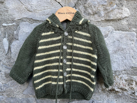 Dark green stripy hooded cardigan  6m (68cm)