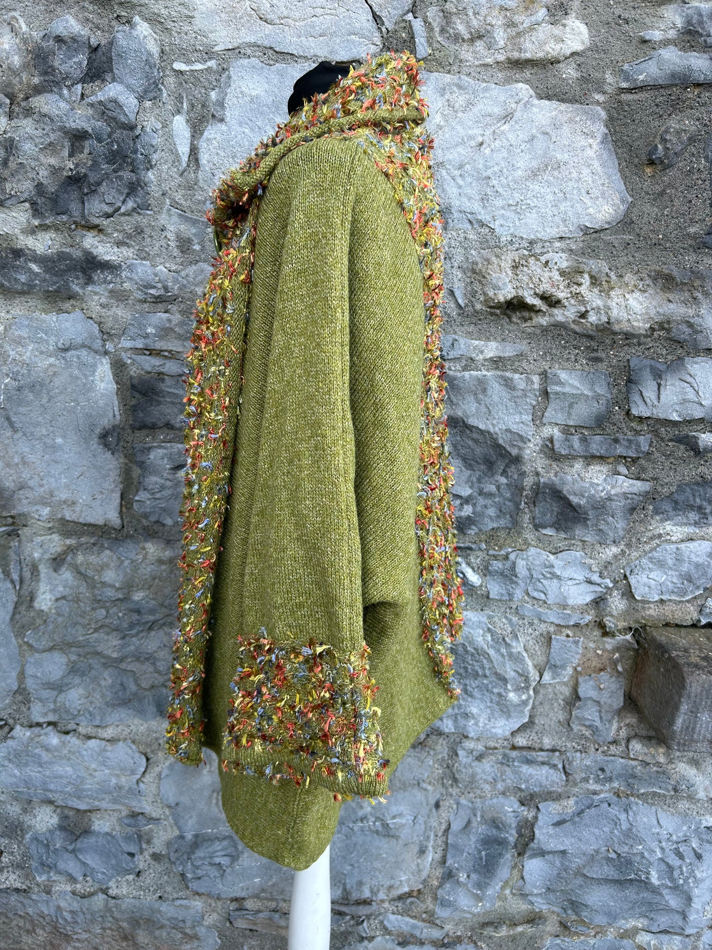 Green cardigan with multicolored textured yarn uk 16-20