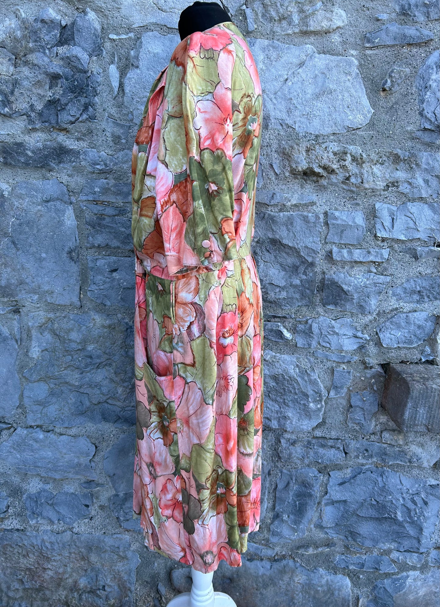 80s Pink&green flowers dress uk 12-14