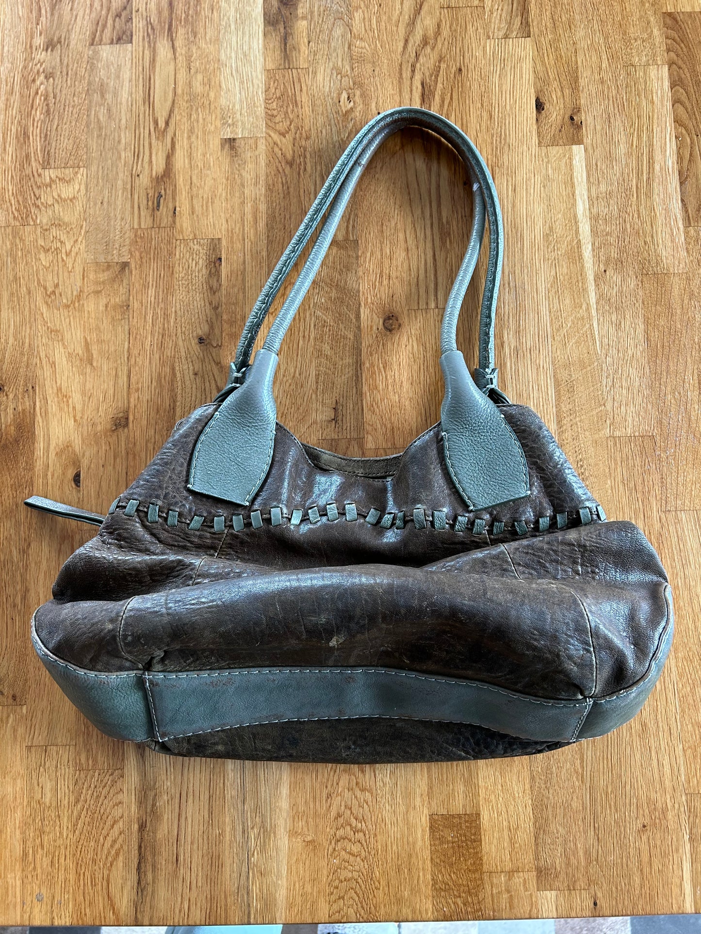 Brown leather handbag