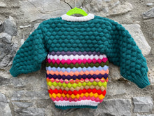 Load image into Gallery viewer, Colourful green bubble knit cardigan   2-3y (92-98cm)
