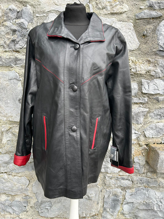 90s Black&red leather coat uk 16