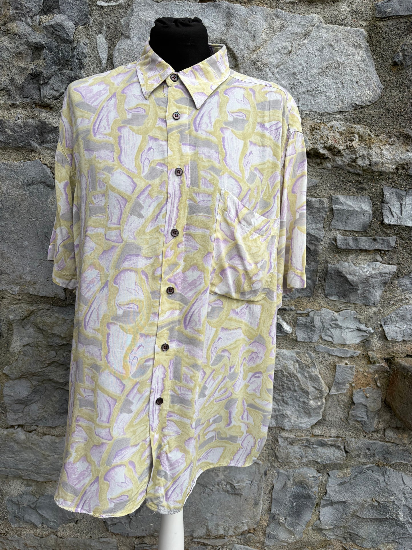 80s grey&yellow abstract shirt Medium