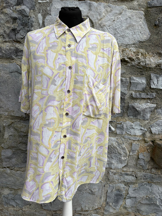 80s grey&yellow abstract shirt Medium