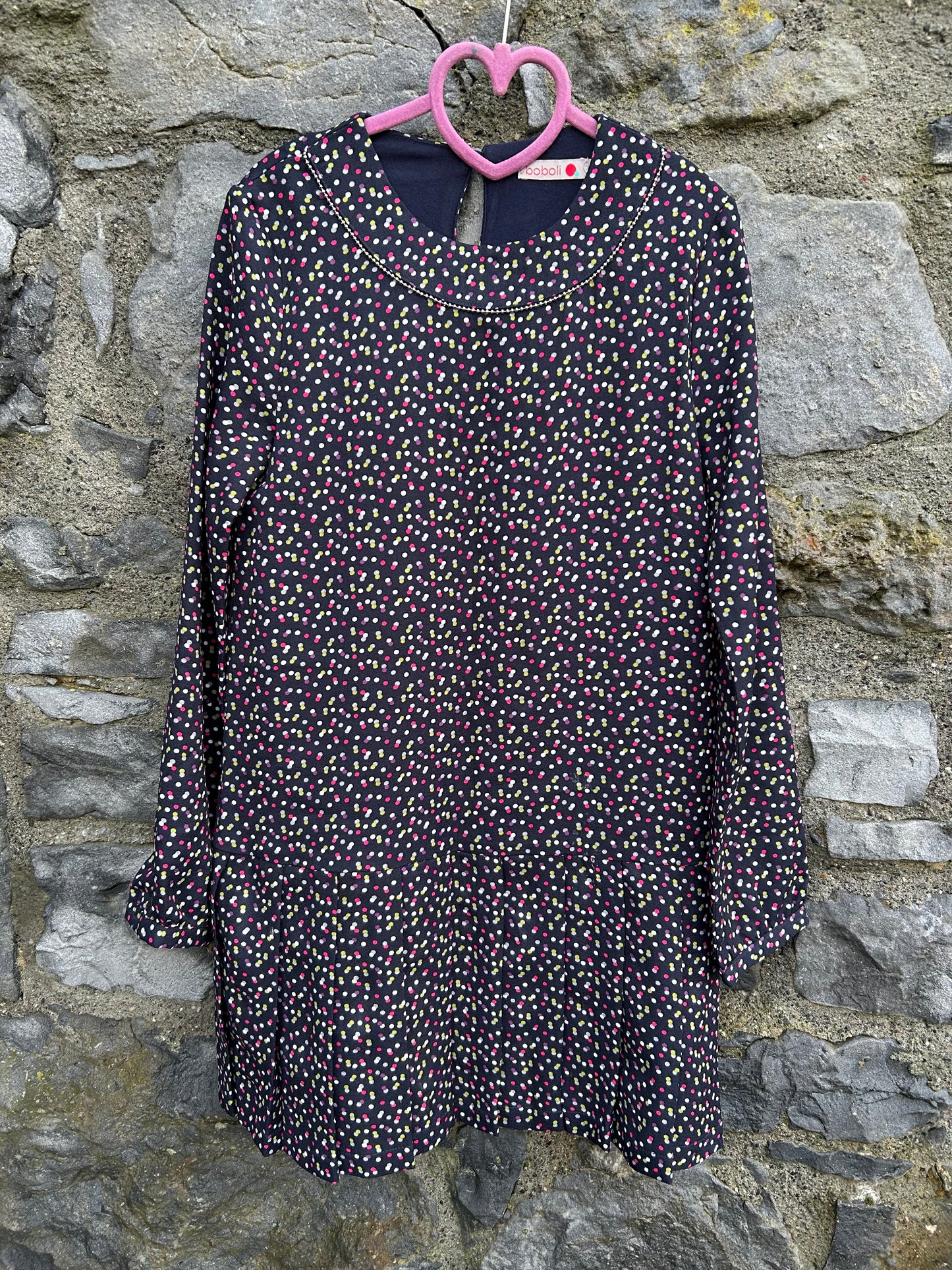 Colourful spotty navy dress 10y (140cm)