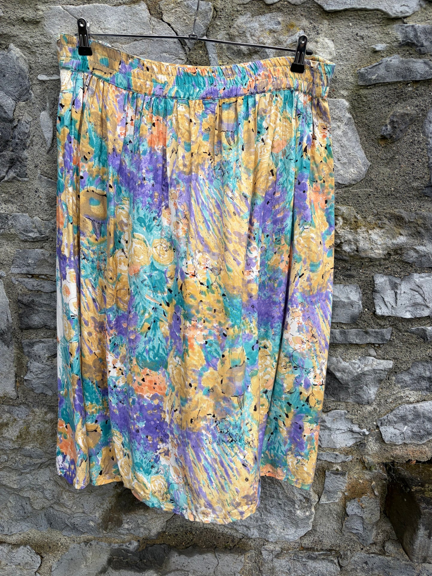 80s yellow&teal flowers skirt uk 18