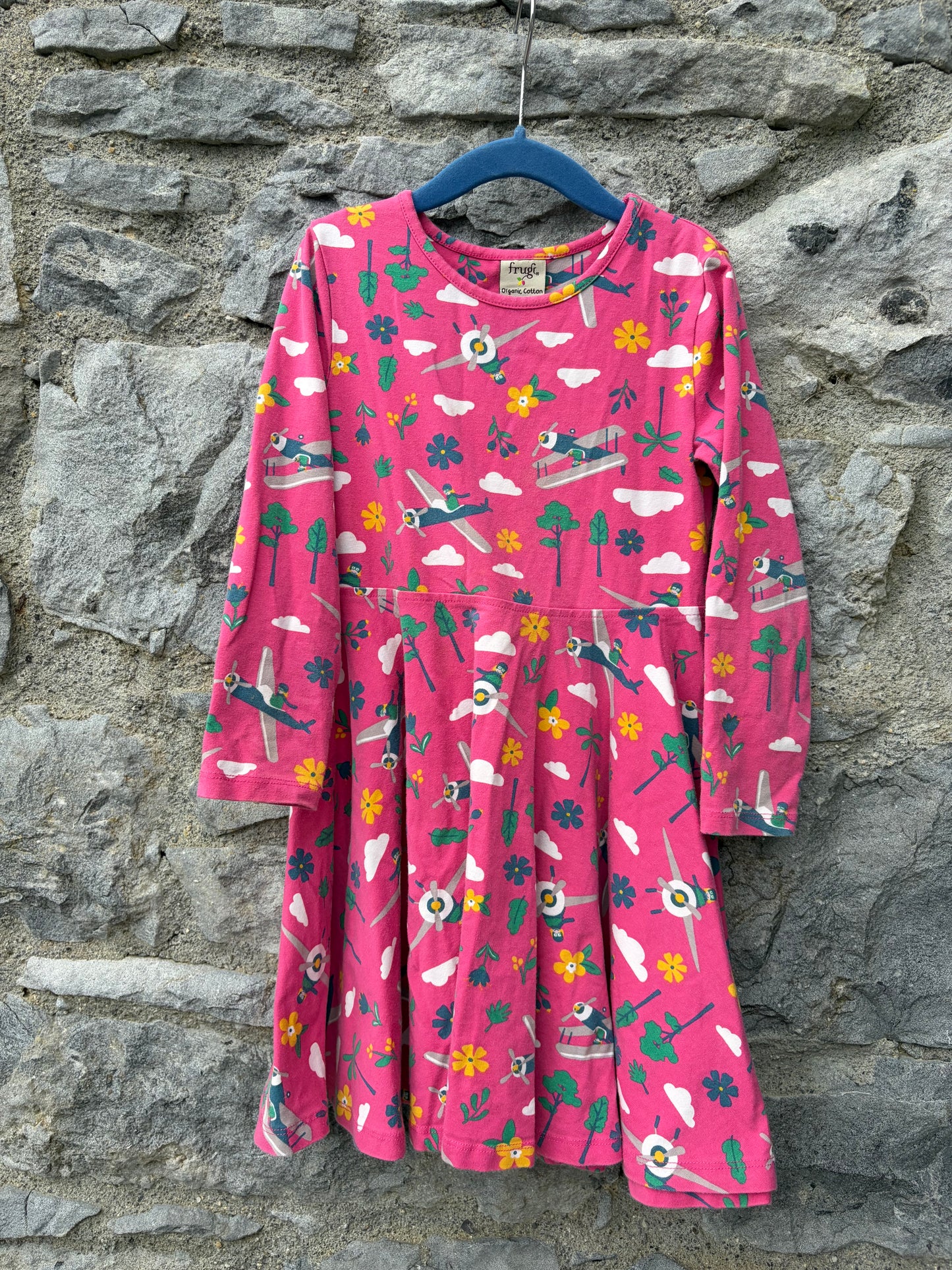 Playful airplane pink skater dress  5-6y (110-116cm)