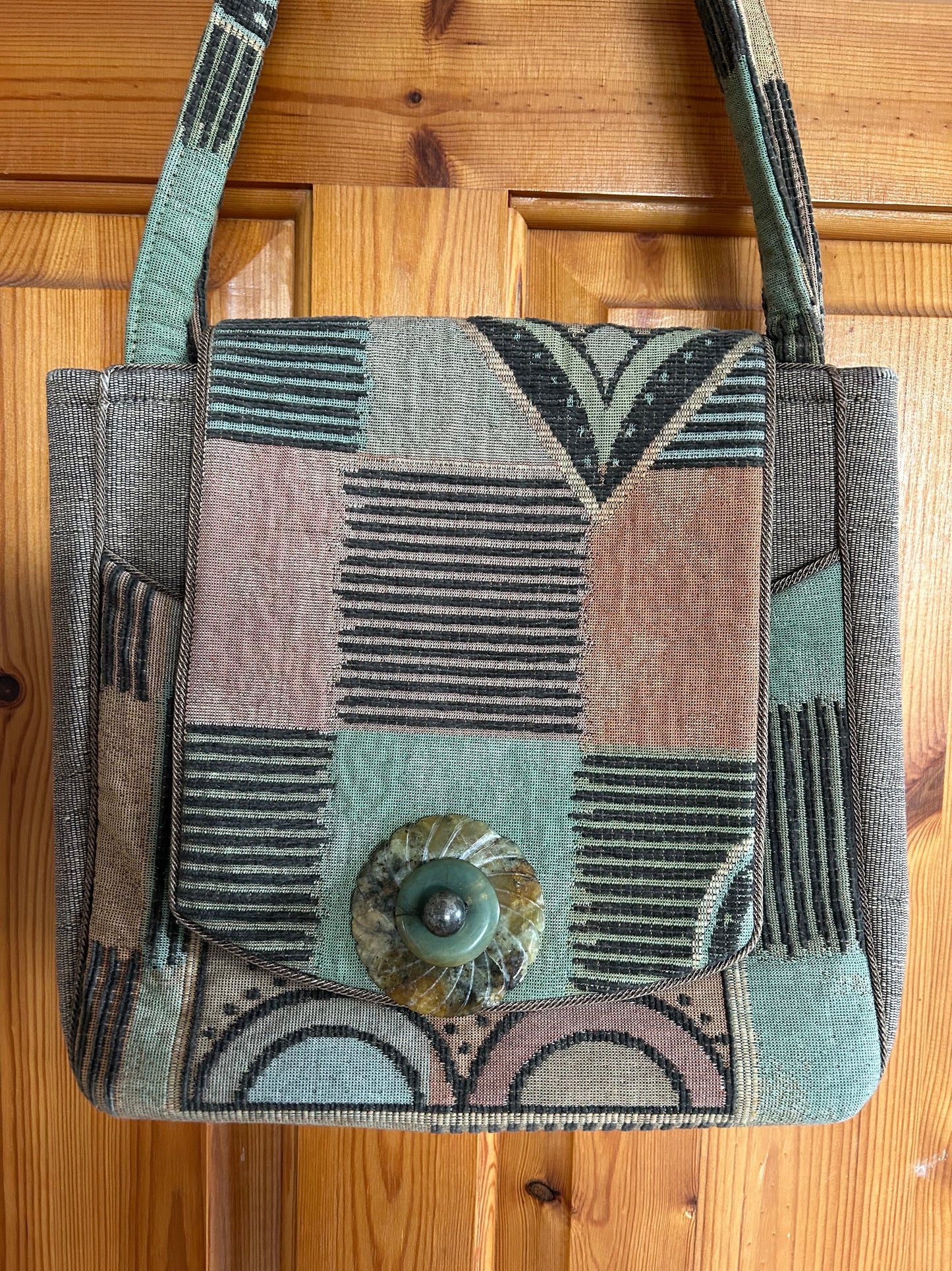 Green&brown with jade button bag