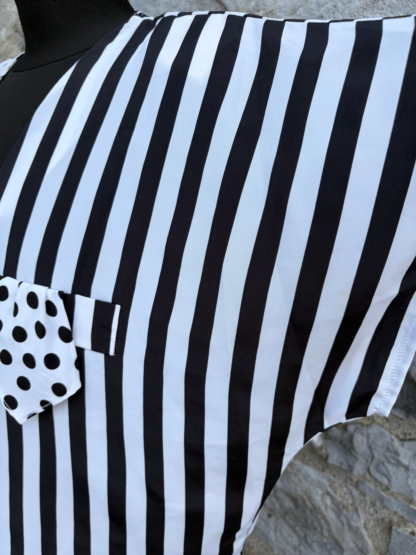 80s Black&white stripes&dots blouse uk 10-12