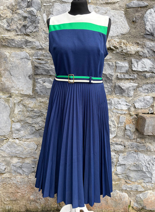 80s blue pleated dress uk 12