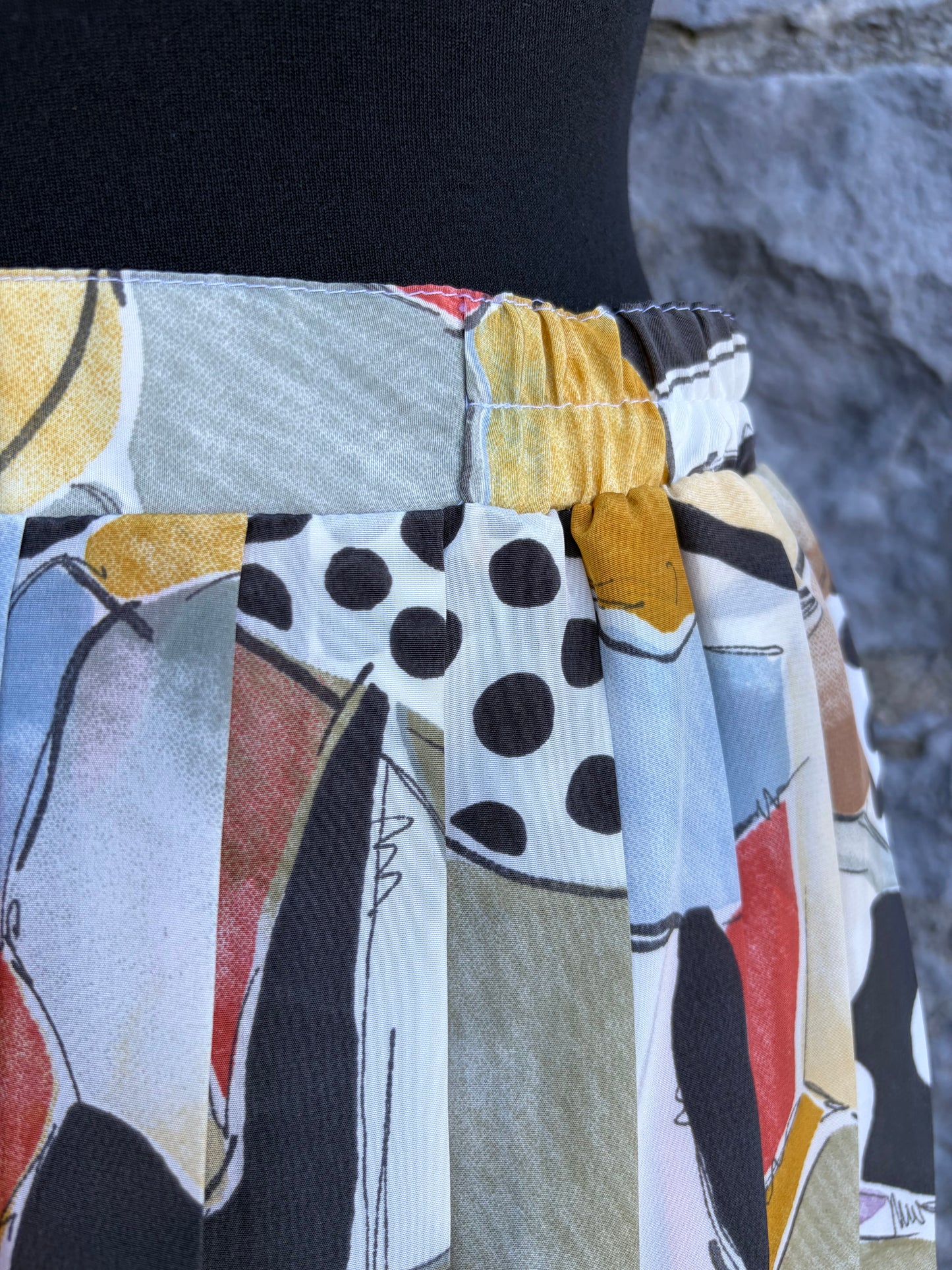 80s beige abstract pleated skirt uk 10-12
