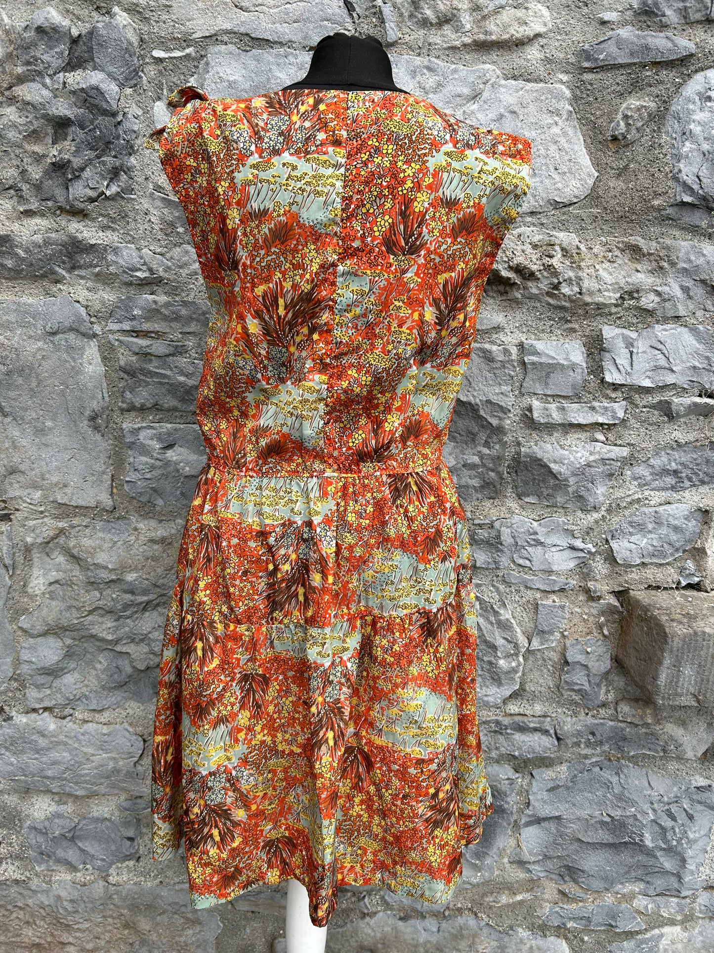 80s Red&yellow flowers dress uk 6-8