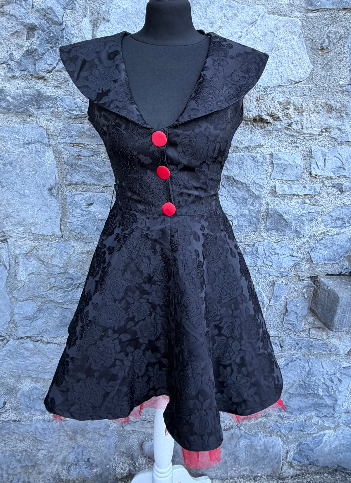 50s style Black brocade dress uk 6