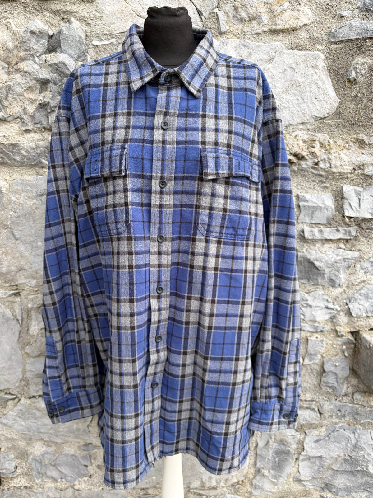 90s Navy&grey check flannel shirt XL-XXL