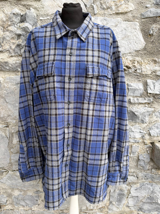 90s Navy&grey check flannel shirt XL-XXL