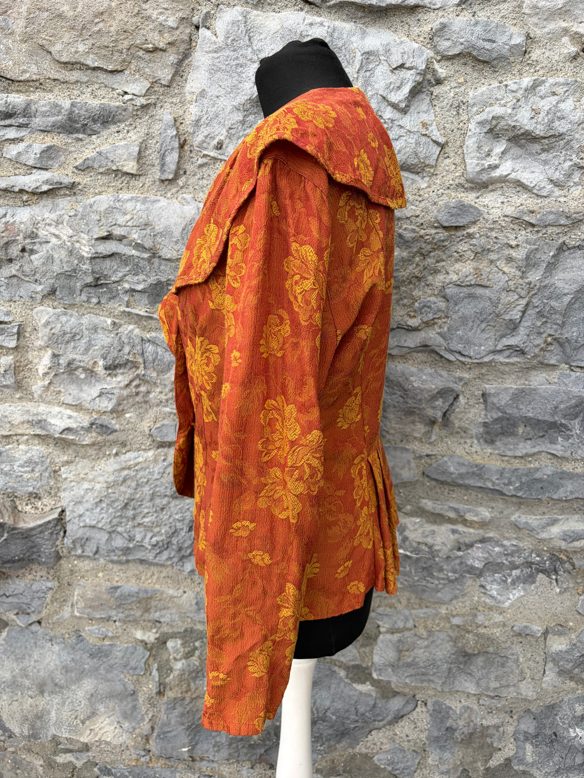 80s burnt orange&gold floral brocade blouse uk 10-12