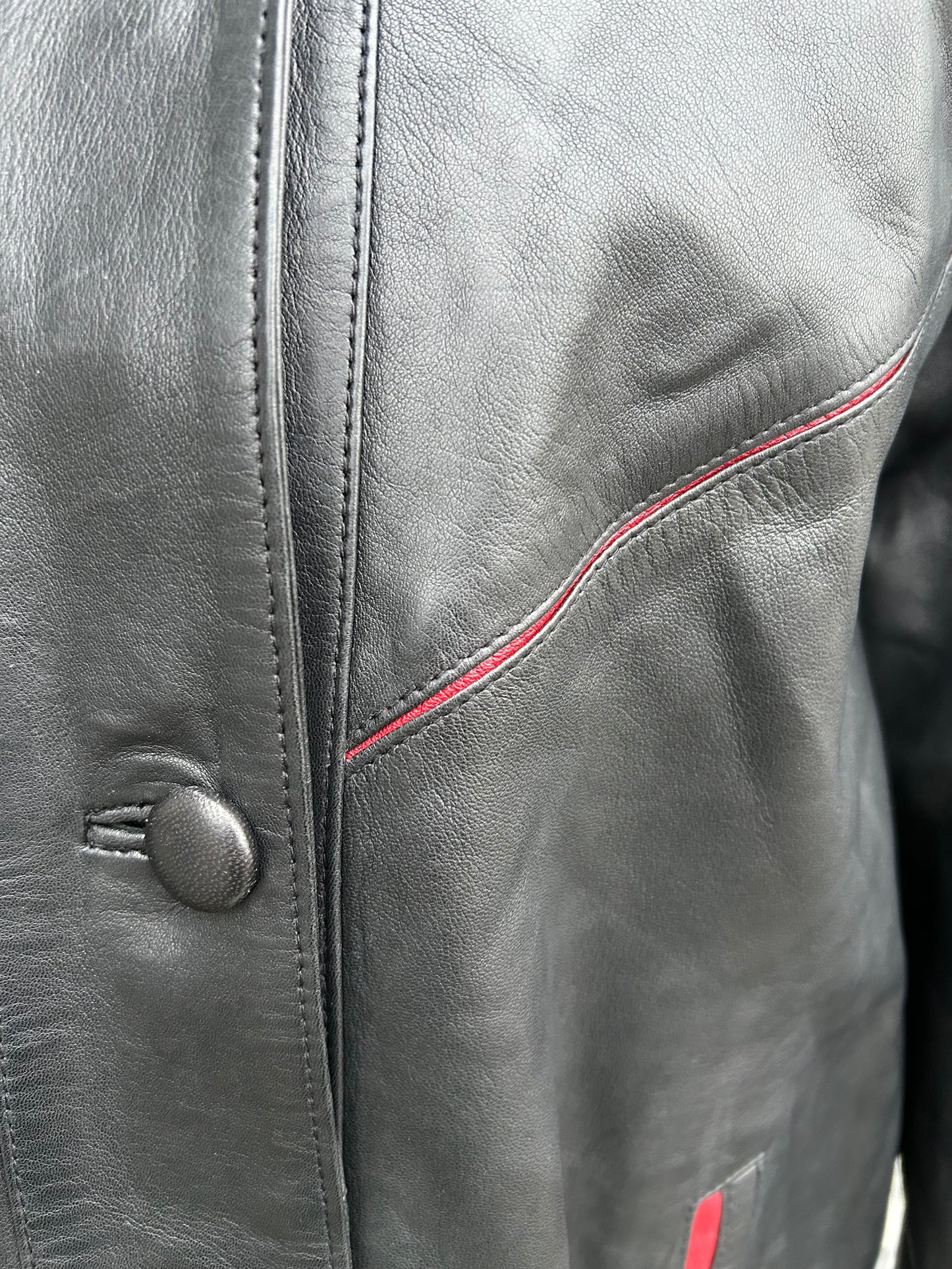 90s Black&red leather coat uk 16
