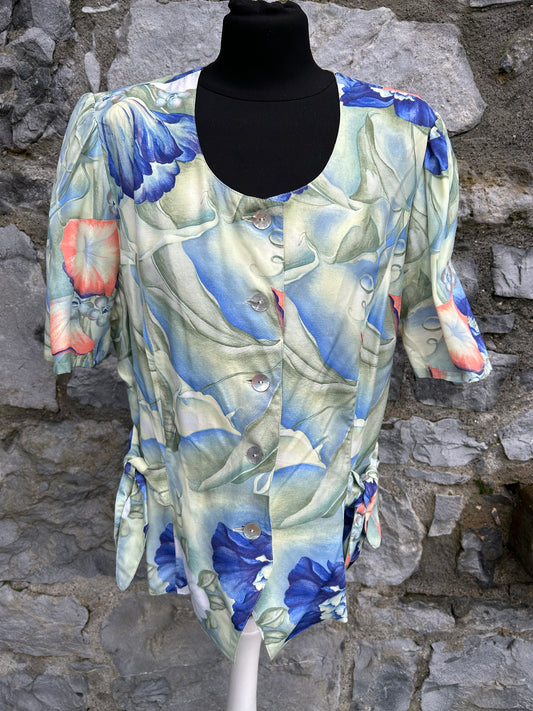 80s blue floral blouse uk 14