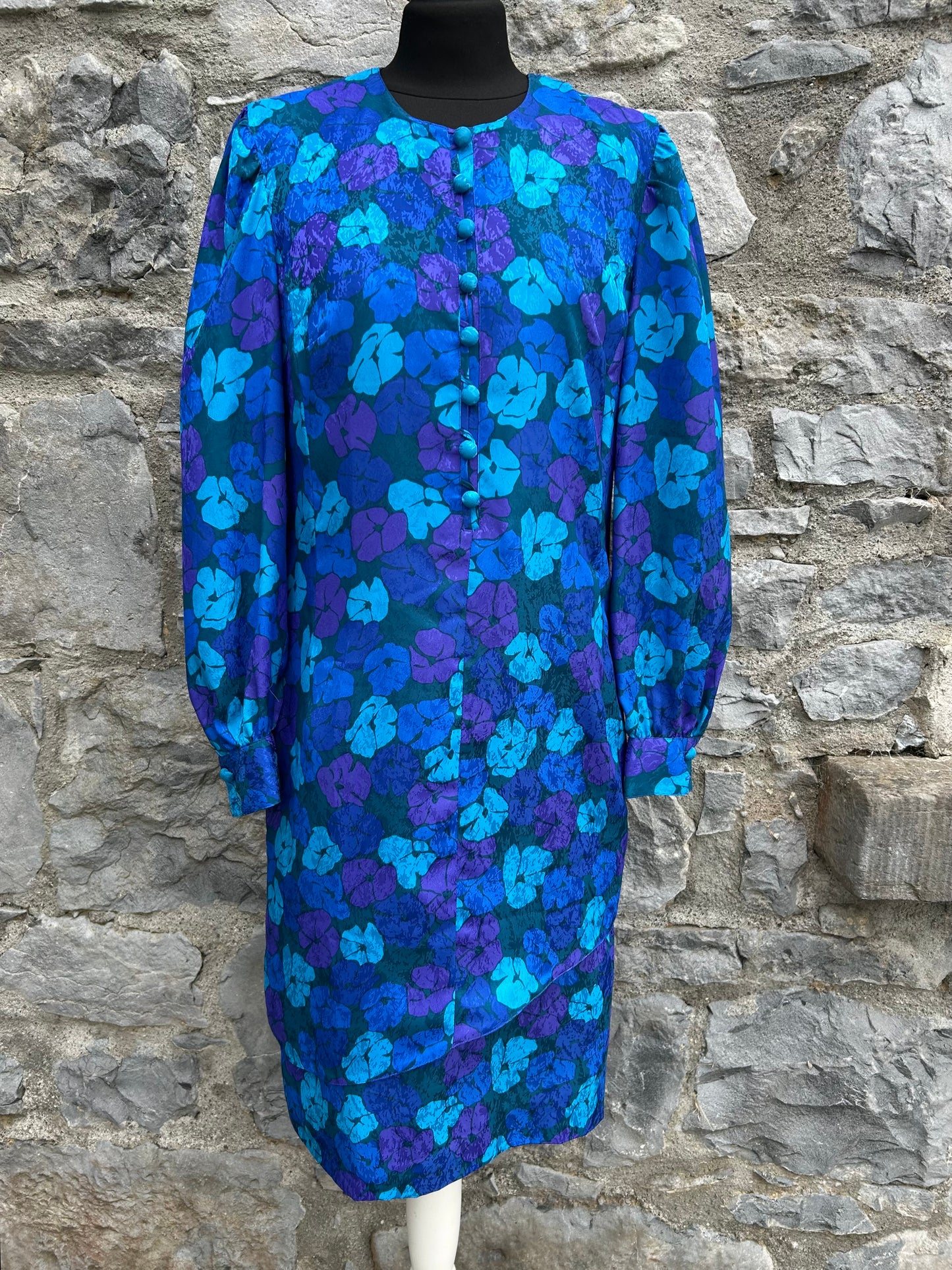 80s blue flowers dress uk 8-10