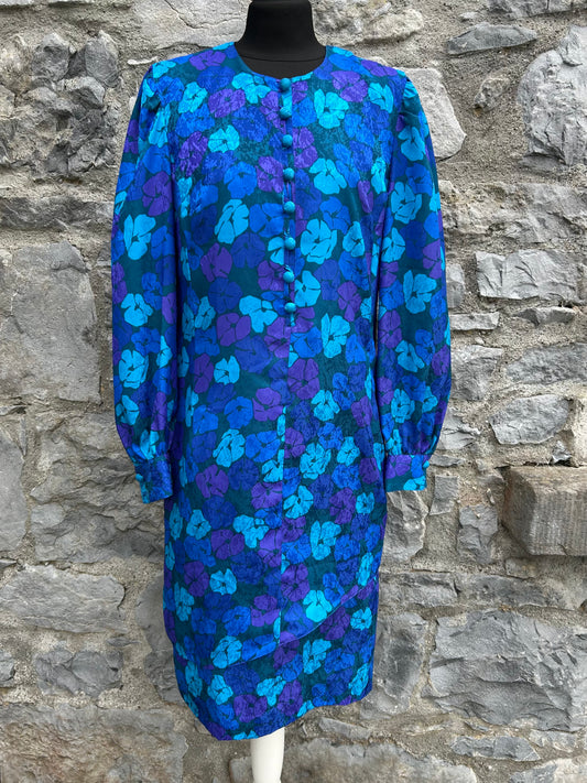 80s blue flowers dress uk 8-10