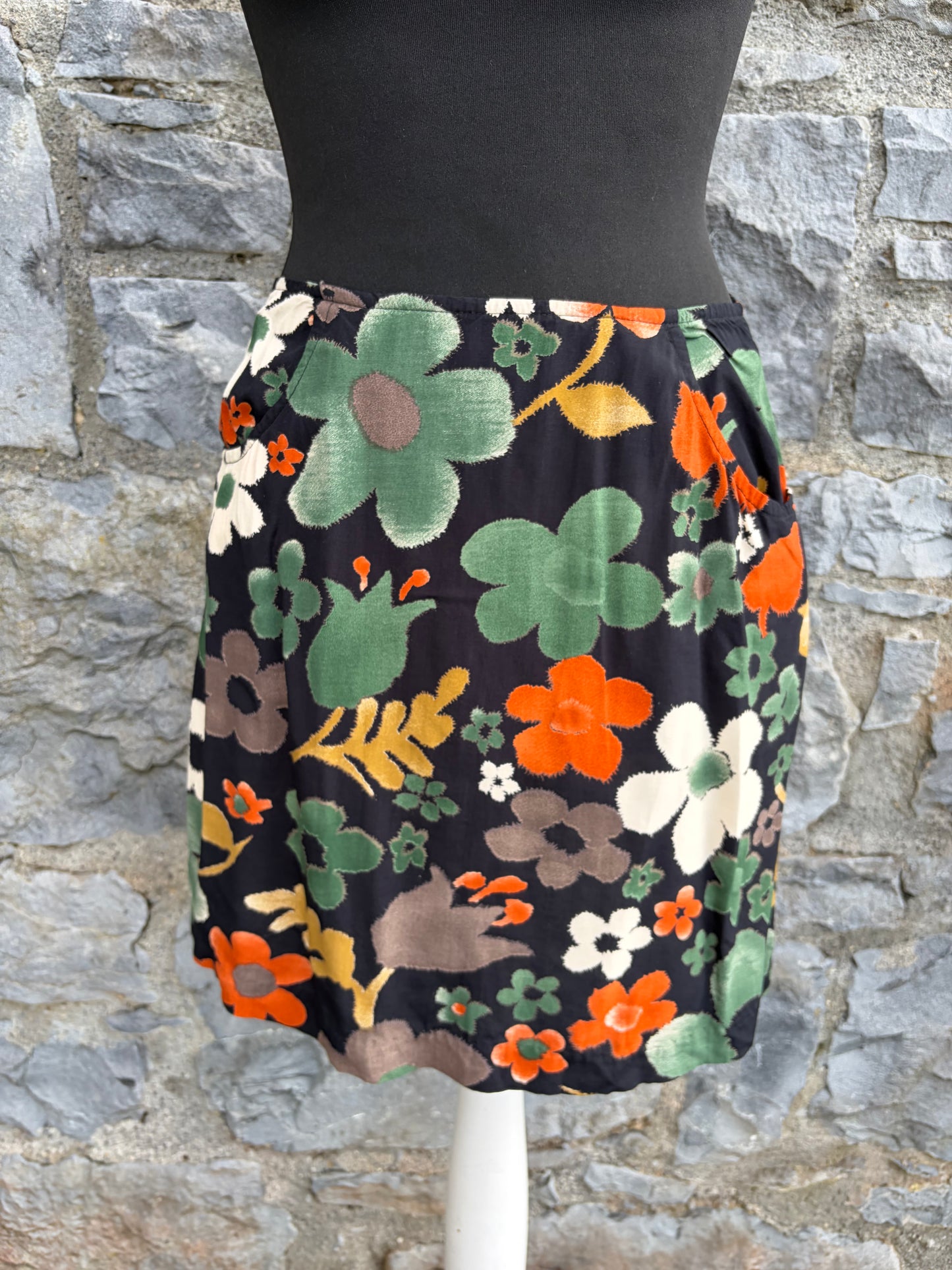90s big Green&orange flowers skirt