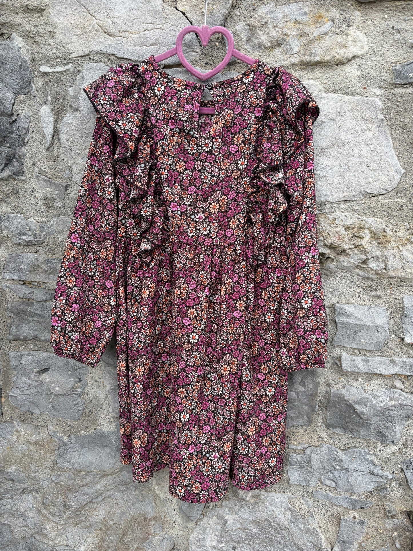 Pink floral ruffled dress  7-8y (122-128cm)