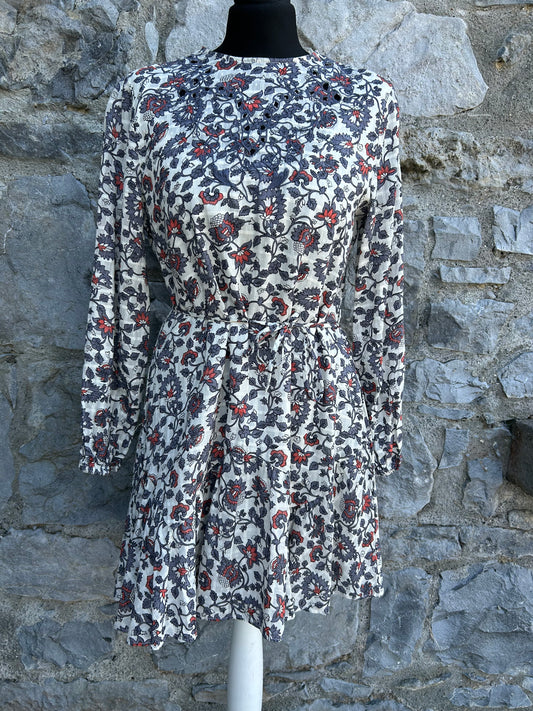 Grey botanic print cream dress  uk 8