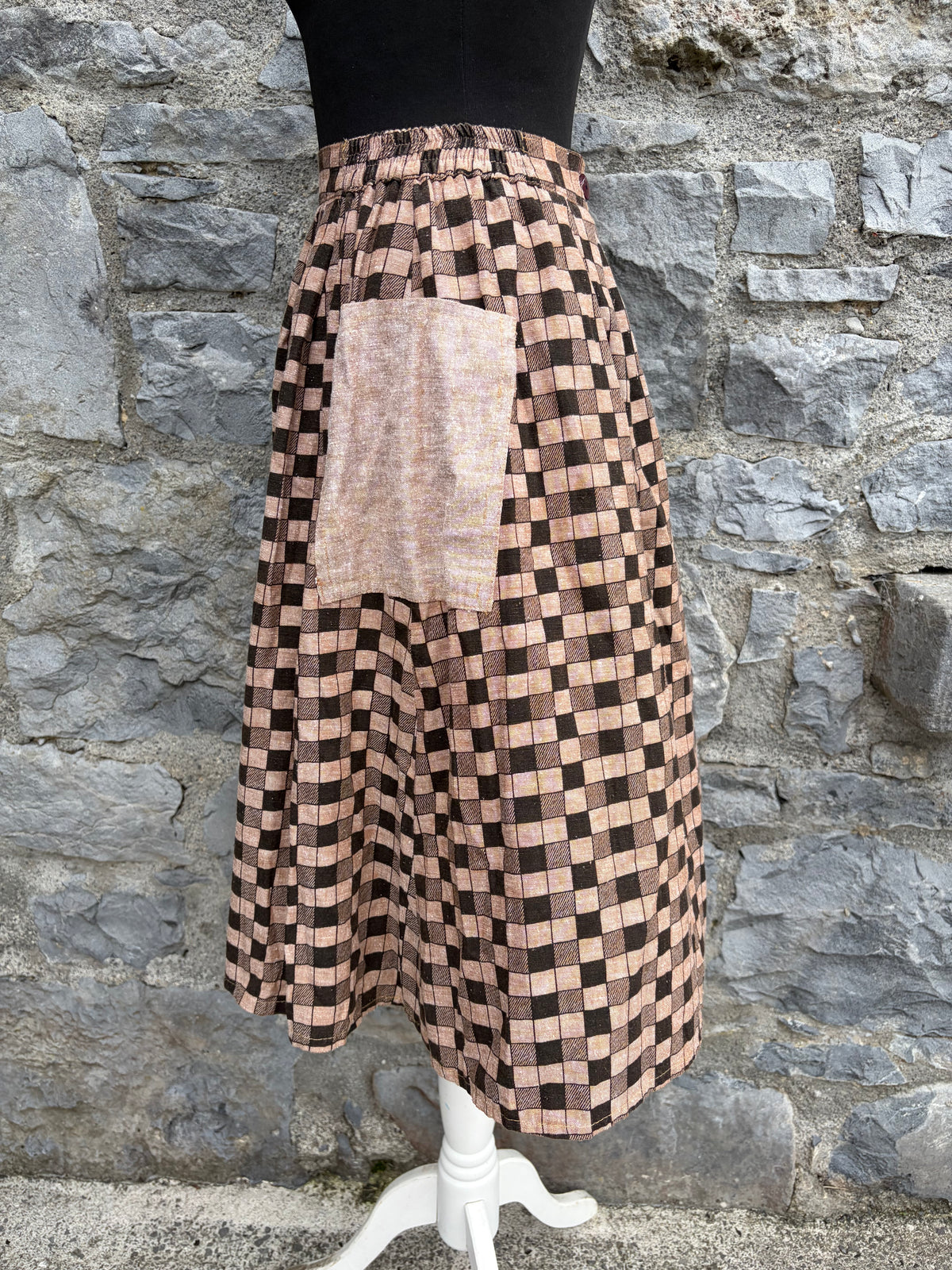 90s brown check skirt uk 6-8