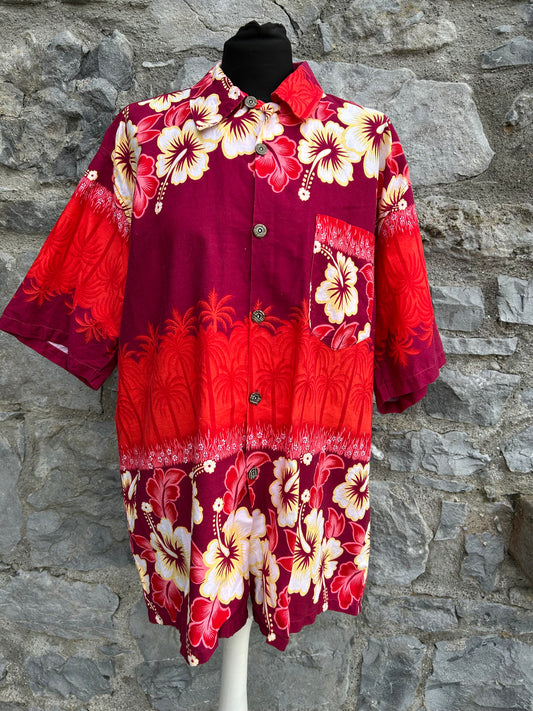 90s Red Hawaiian shirt Large