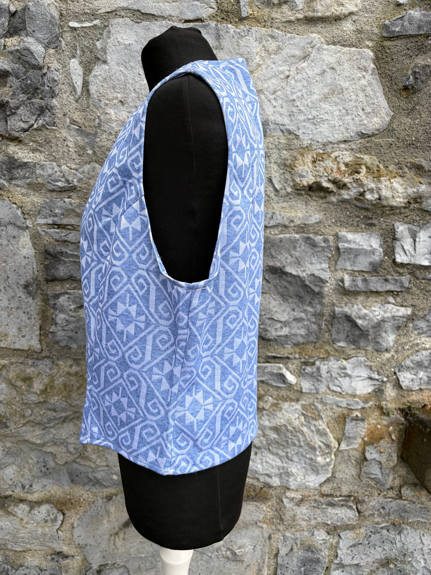 80s blue geometric waistcoat uk 12-14