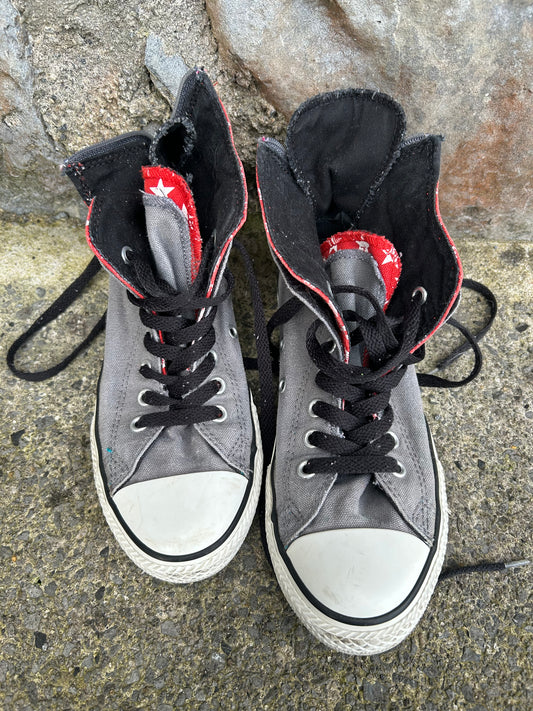 Double tongue grey hi tops trainers  uk 2.5 (eu 35.5)