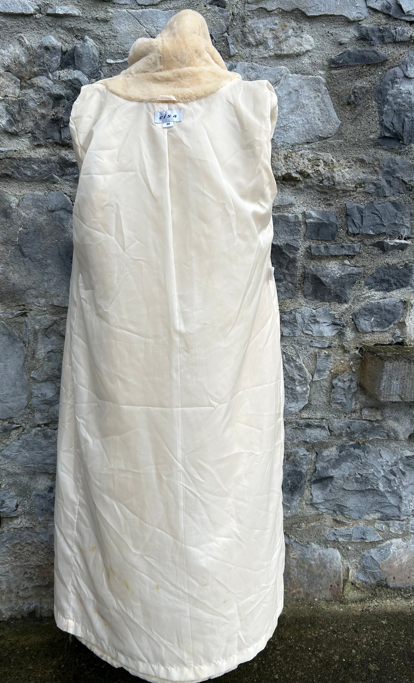 Y2K cream long faux fur coat uk 10