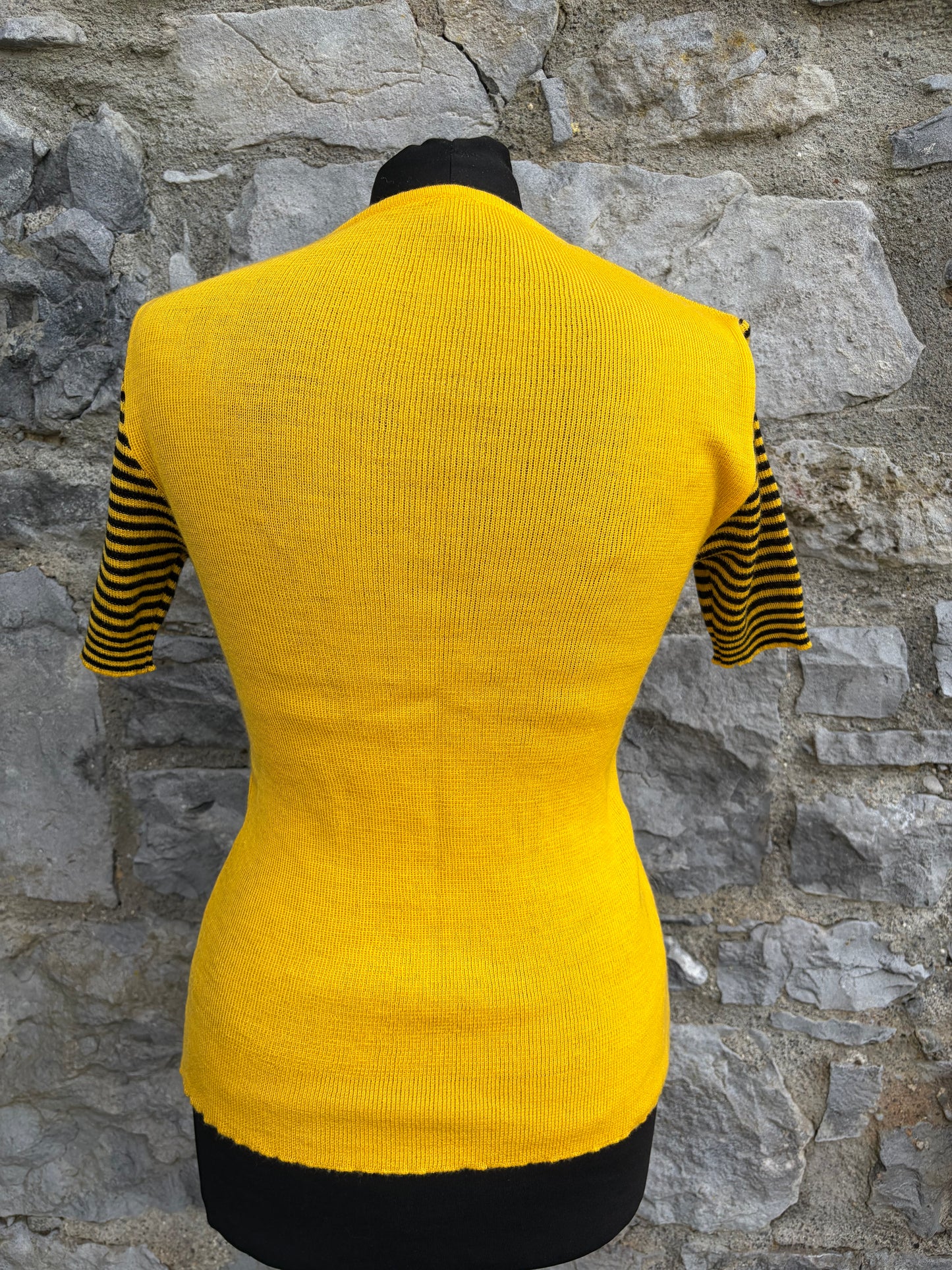 80s yellow&black knitted top uk 8-10