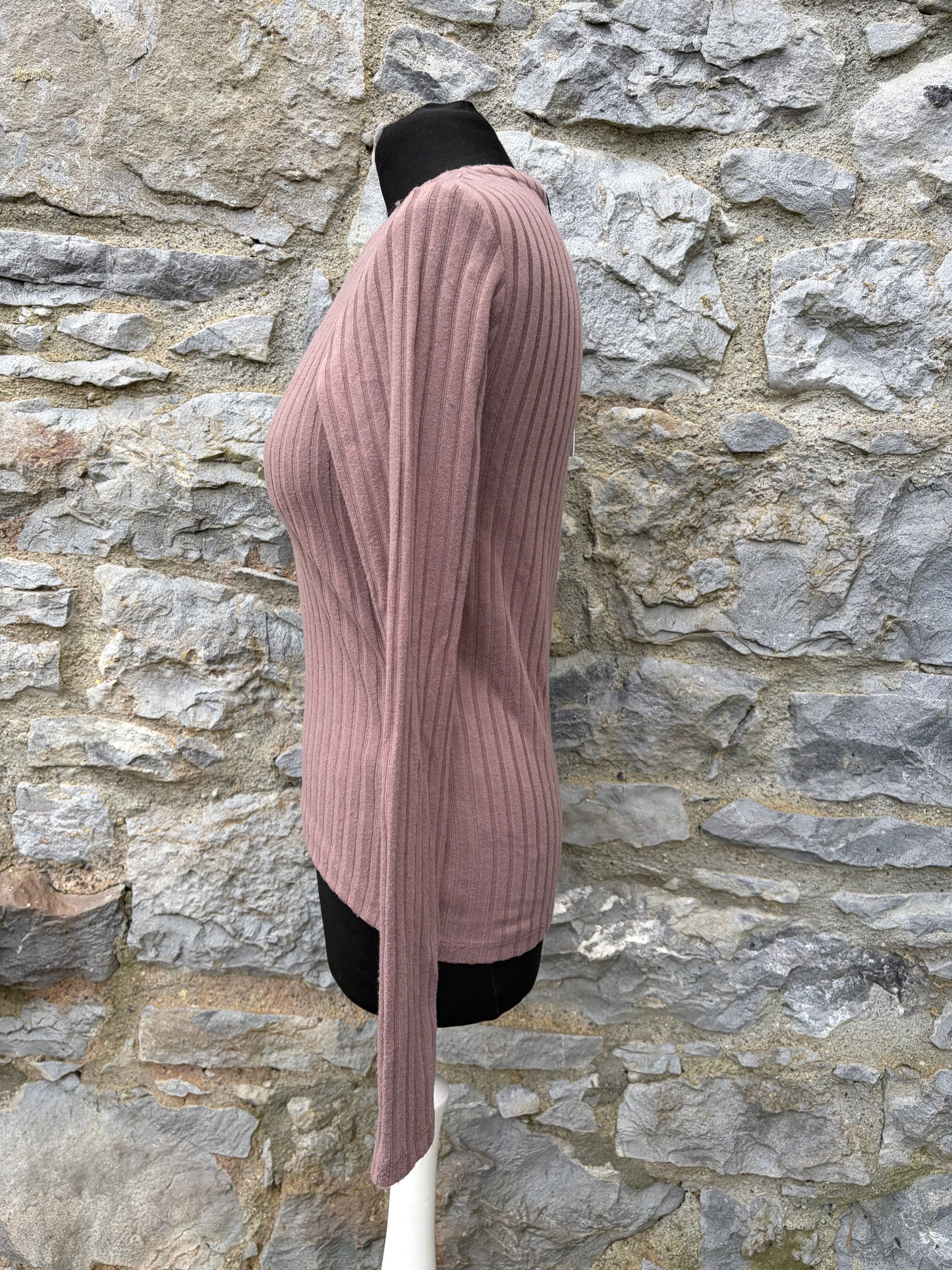 Brown Carmen Ribbed Long Sleeve Top uk 8-10
