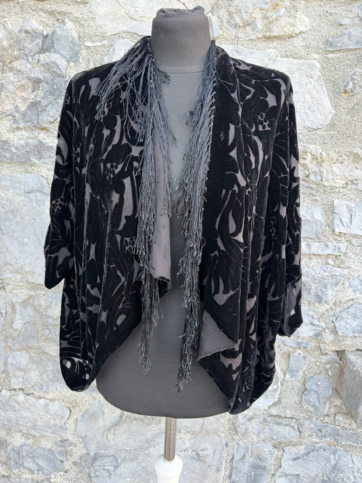 Black floral burnout velvet open-front kimono uk 8-12