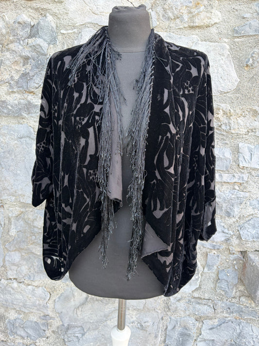 Black floral burnout velvet open-front kimono uk 8-12