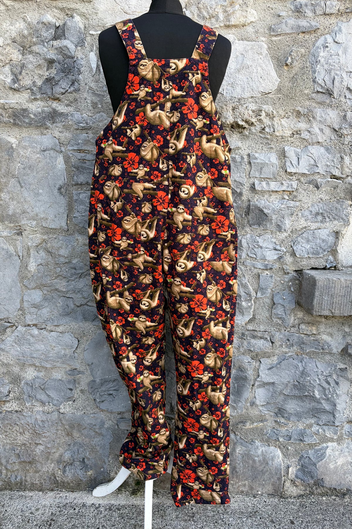 Sloths&flowers navy dungarees  uk 12-14