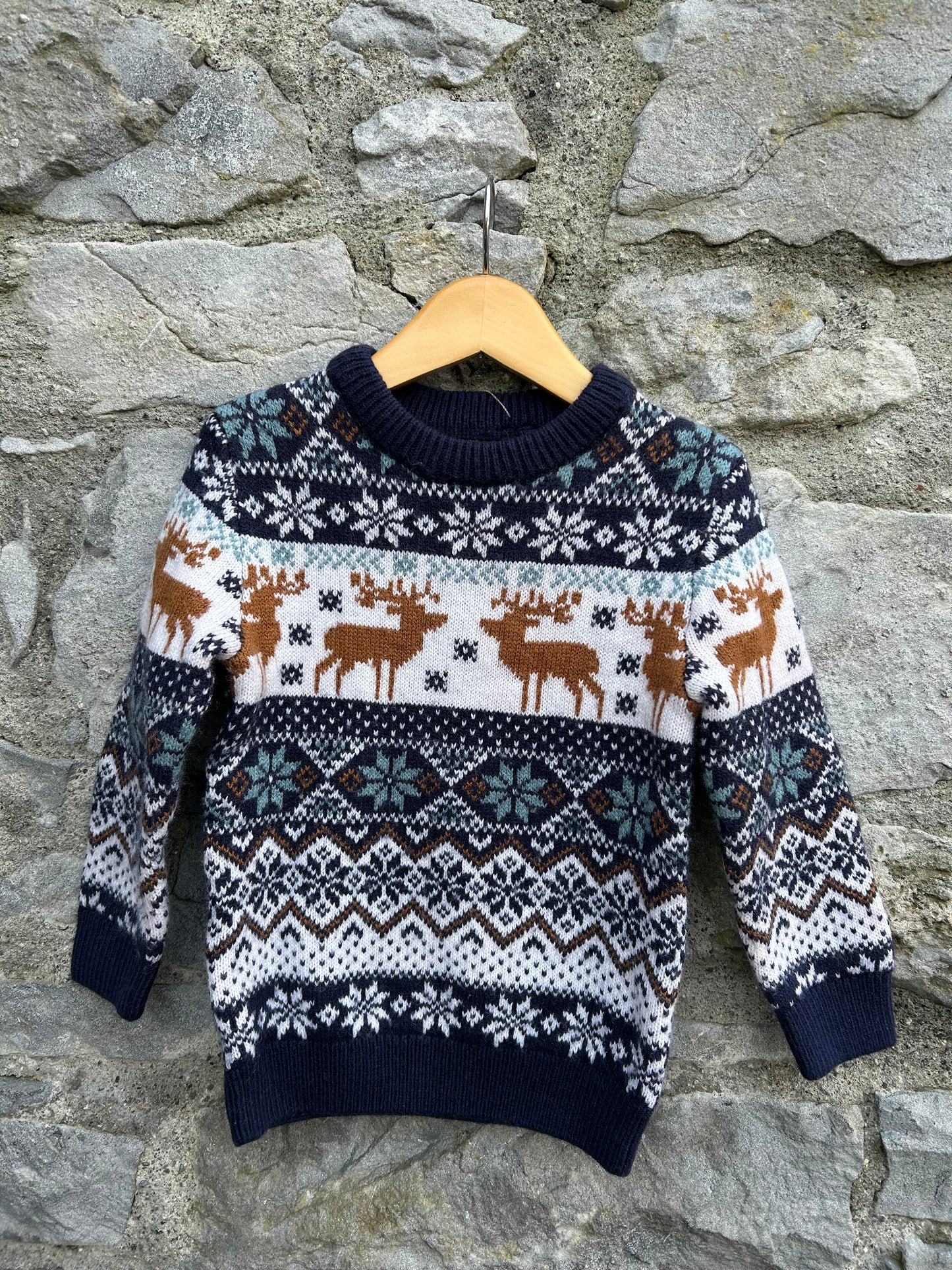 Navy Fair Isle reindeer Jumper  2-3y (92-98cm)
