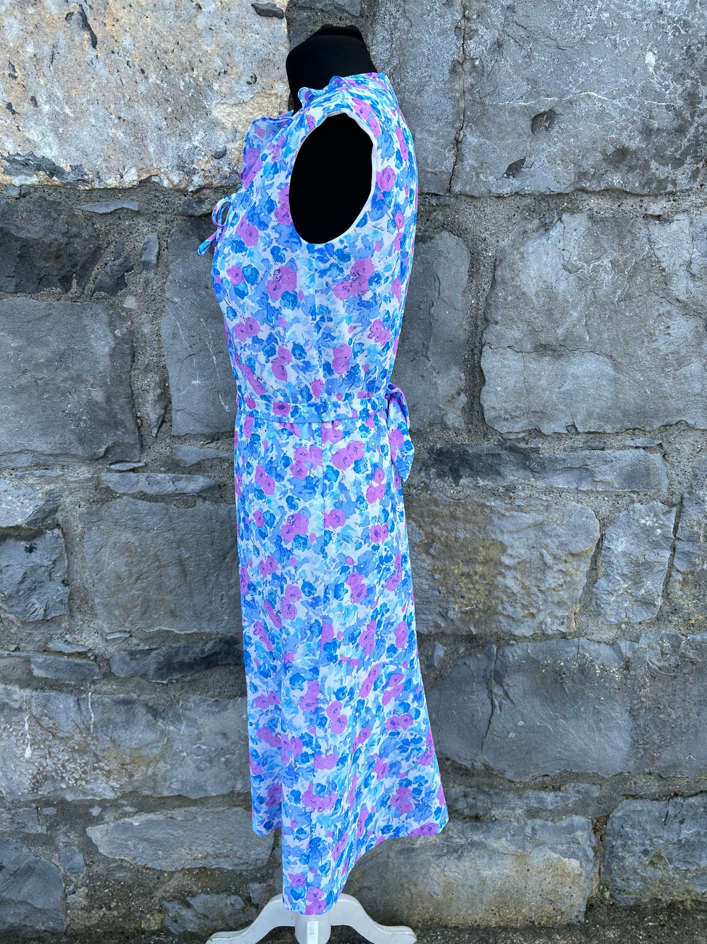 80s Blue&purple floral dress uk 8-10