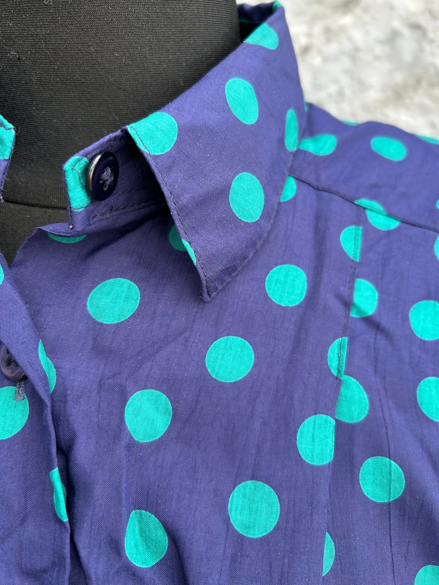 80s teal dots navy shirt uk 16-18