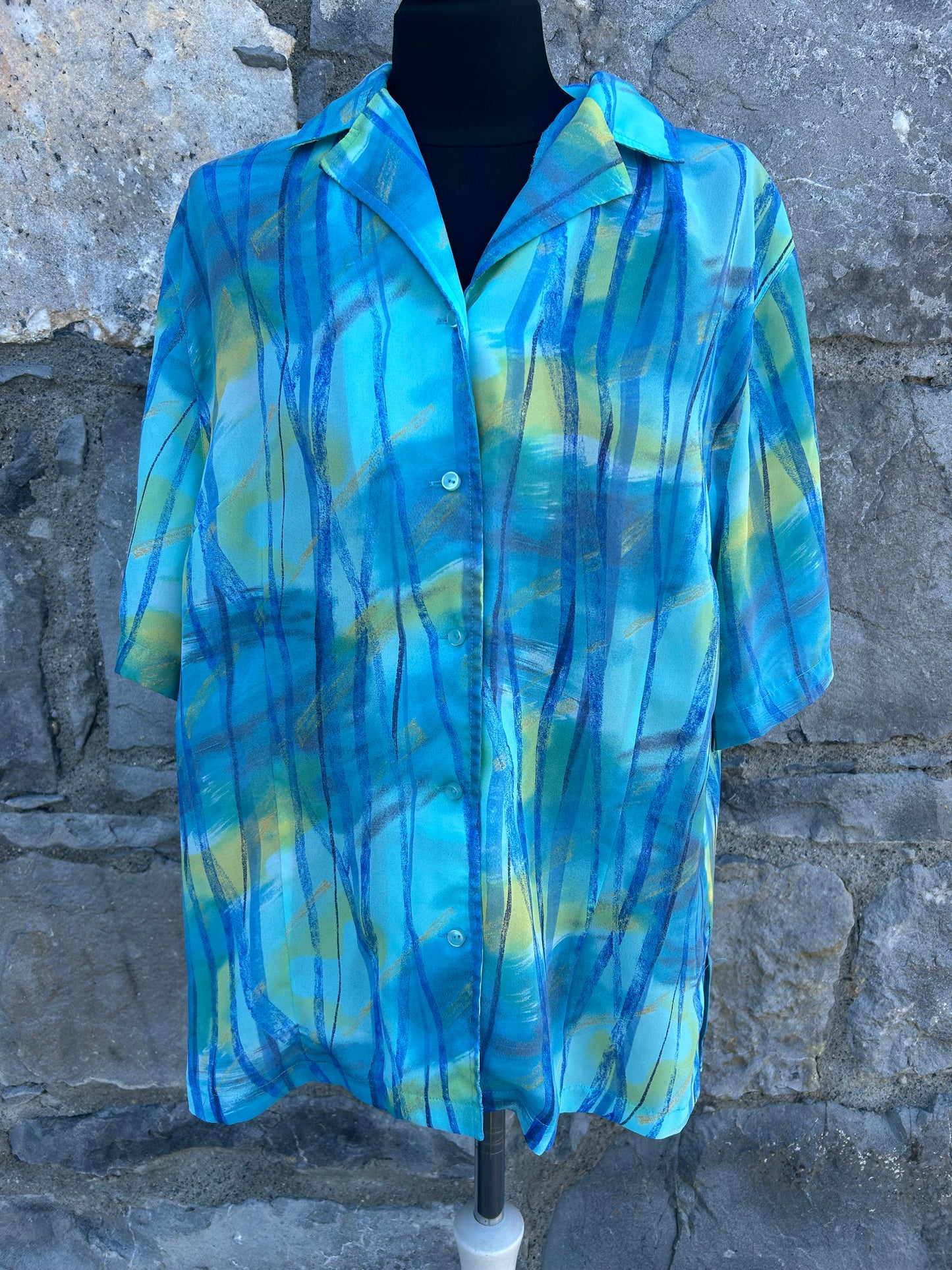 80s abstract blue shirt uk 14-16