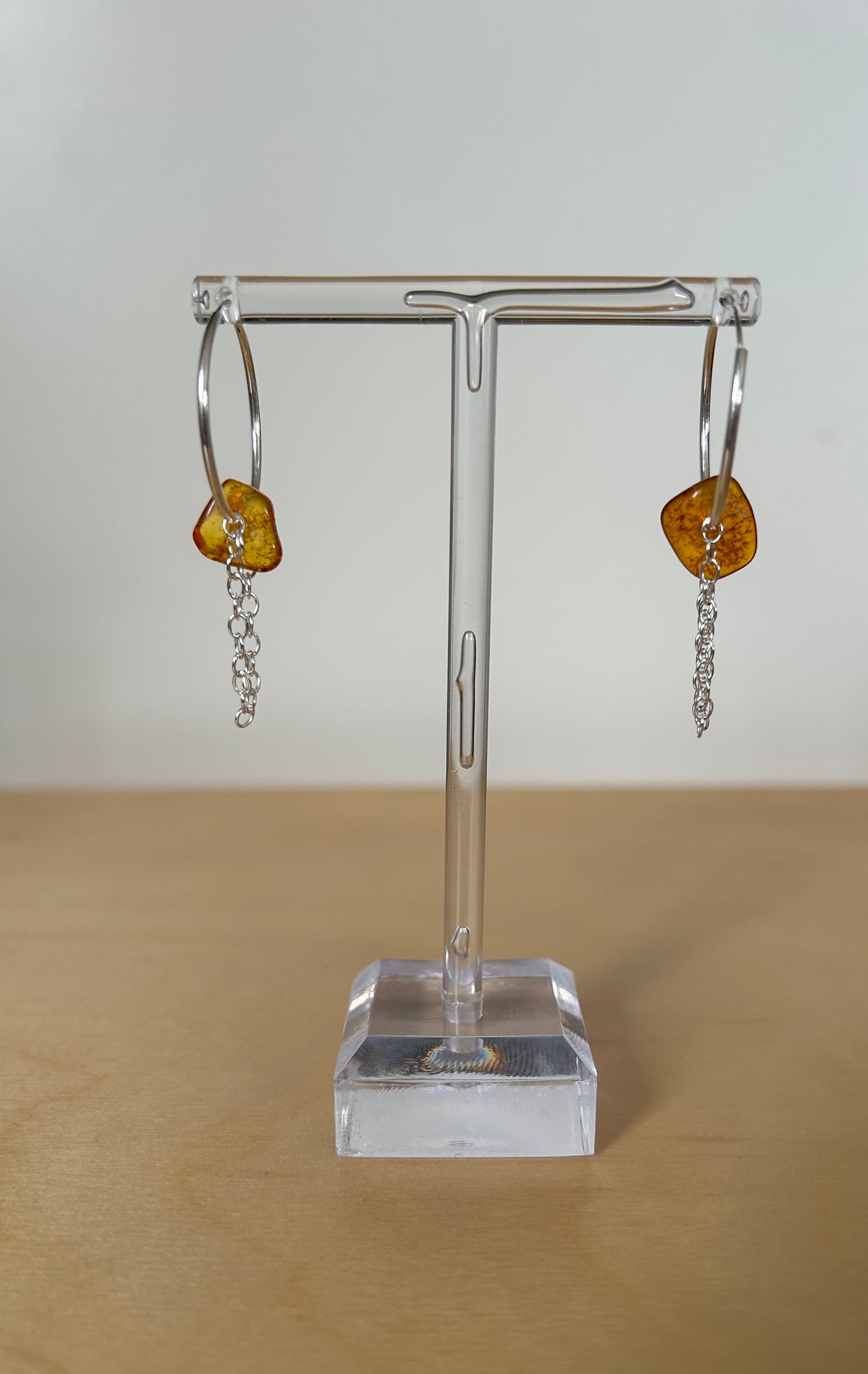 Amber&silver Hoop earrings