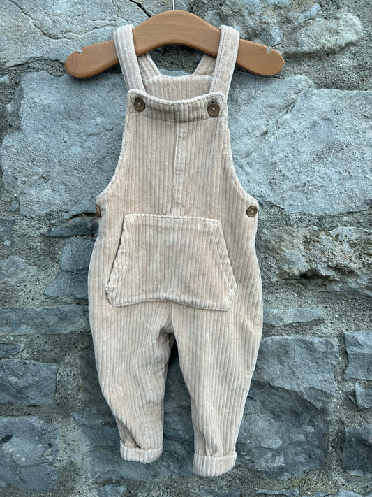 Beige cord dungarees  6-9m (68-74cm)