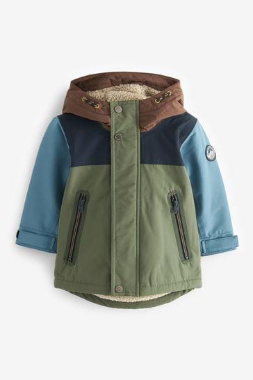 Khaki colourblock borg fleece jacket  5-6y (110-116cm)