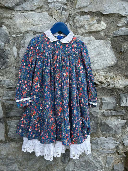 80s floral blue dress  4y (104cm)