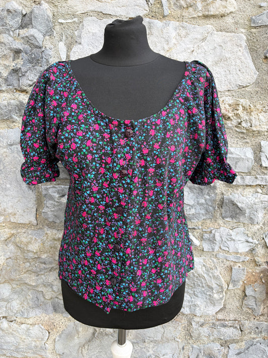 80s pink&teal flowers top uk 12