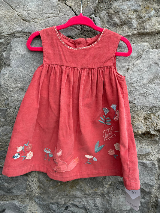 Woodland coral cord pinafore  6-9m (68-74cm)