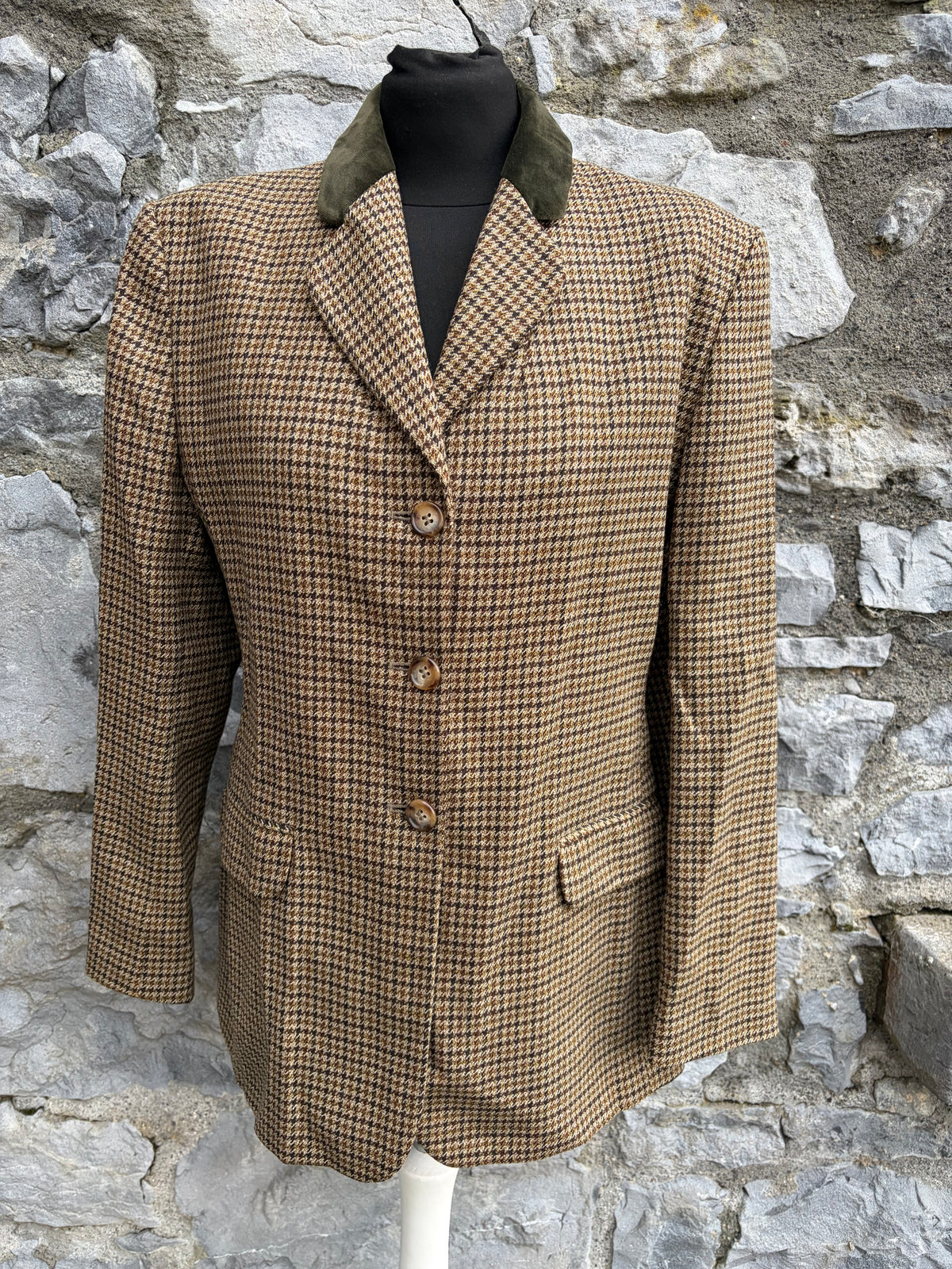 90s brown houndstooth equestrian jacket uk 10-12