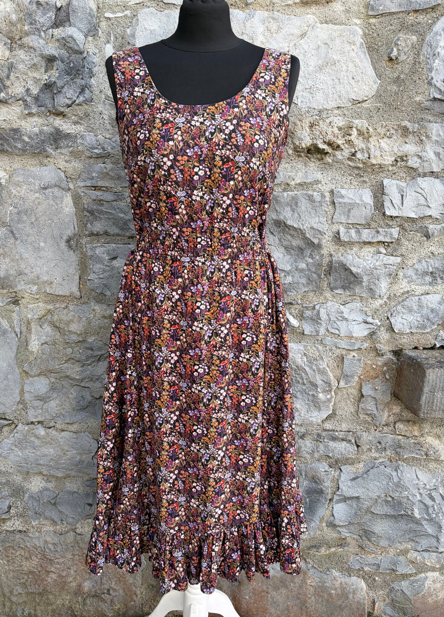 80s floral brown dress uk 8-10