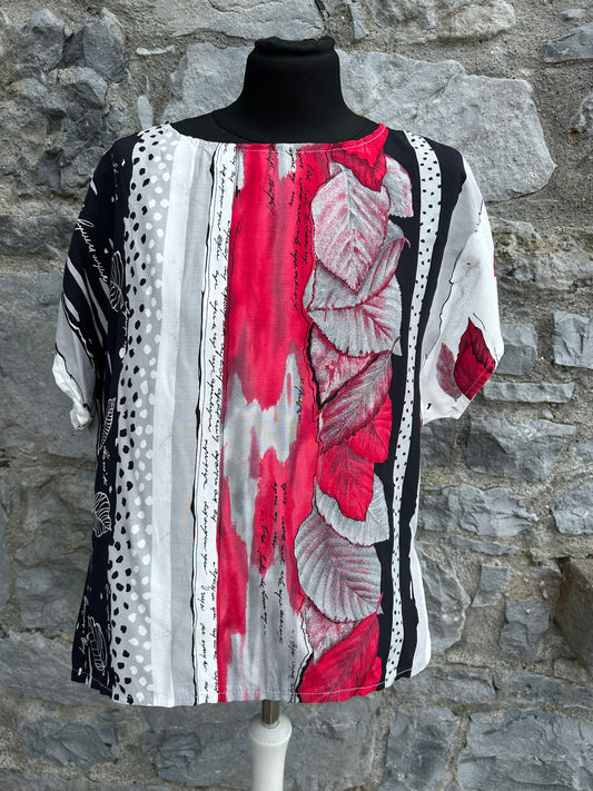 80s pink&black leaves top uk 14-16